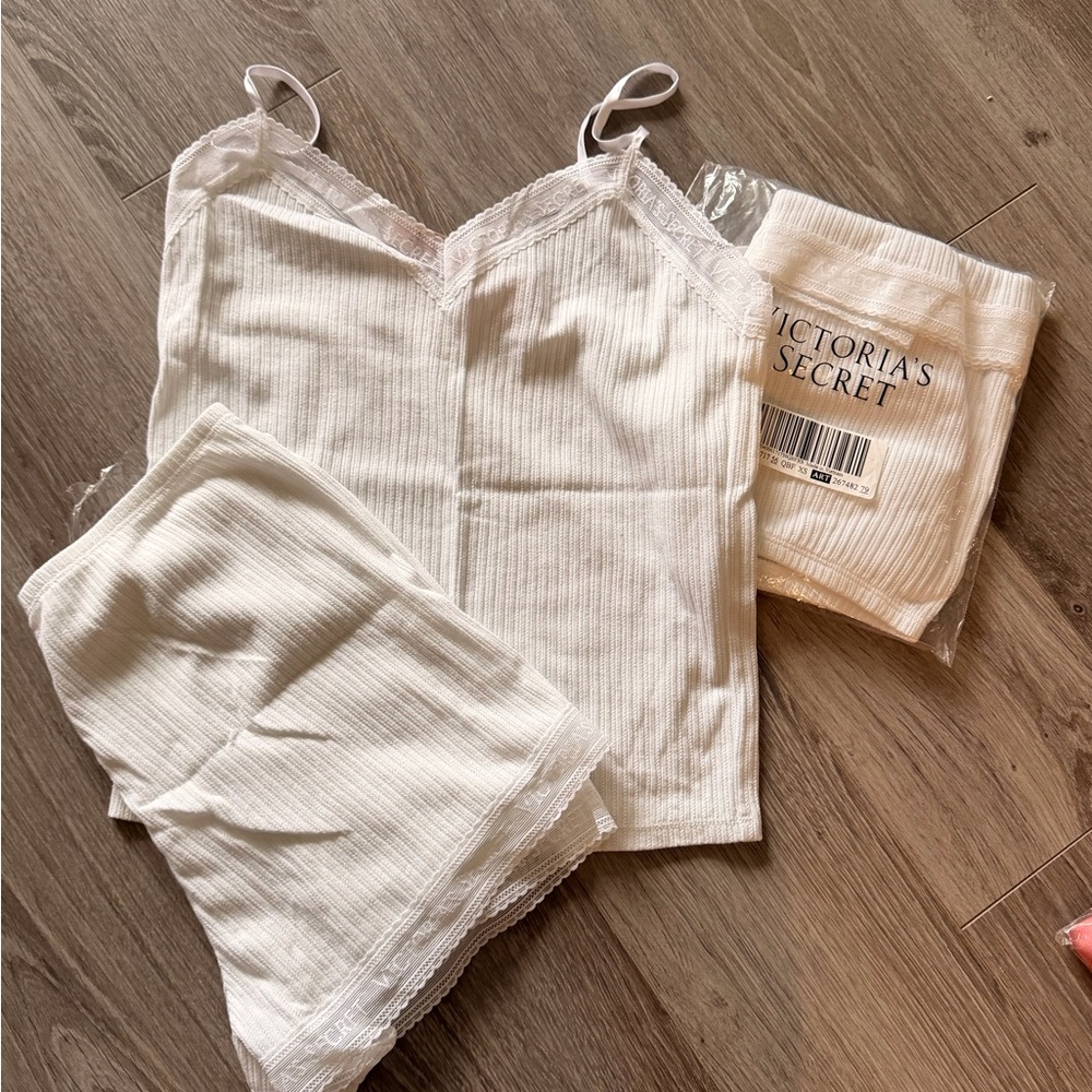 Victoria's Secret Cream Ribbed Pajama Set